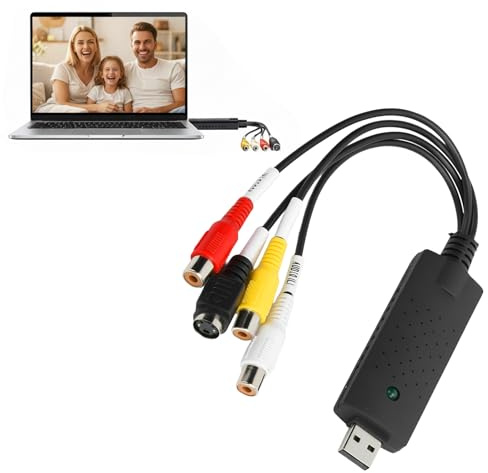 VHS to Digital Converter, USB 2.0 Video Capture Card, RCA S-Video | PAL NTSC, PC Mac, VCR, DVD, Camcorder,Brightness Control, Stereo Audio Capture, No External Power, Home Video Archiving