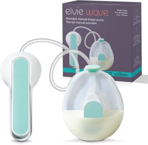 Elvie™ Wave tragbare manuelle Milchpumpe, freihändig, Handpumpe, 142 ml | 150 ml Fassungsvermögen, 2 Modi Stimulation und Ausdruck, ergonomischer Griff, Spritzschutz, inklusive 24 mm Brustschutz
