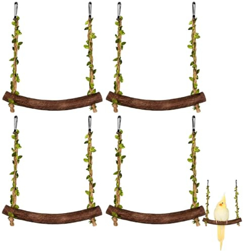 Fyhqwf 4 PièCes BalançOire en Bois pour Perroquet - BalançOire Jouet pour Oiseaux - Oiseau D'Accessoires- Soulage L'AnxiéTé LiéE à La Vie en Cage Et RéDuit Les Comportements Tels Que Le Picage
