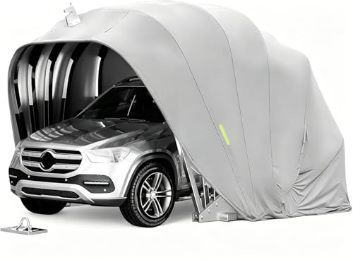 Carport Pieghevole Mobile in Acciaio Inossidabile, Tettoia e Riparo per Auto, Resistente al Vento e alla Neve per Ambienti Esterni 5.5x2.5x2.3m