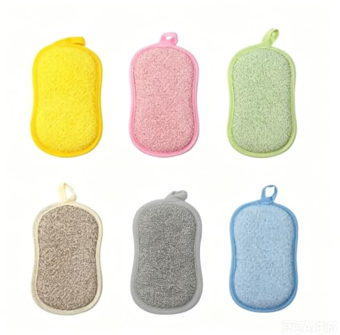 Spülschwamm auswaschbar Mikrofaser, 6 Stück im Set mit 6, zweiseitiger Küchenschwamm wiederverwendbar, eine raue und eine weiche Seite für Töpfe, Pfannen & Geschirr, 16 x 9,5 cm
