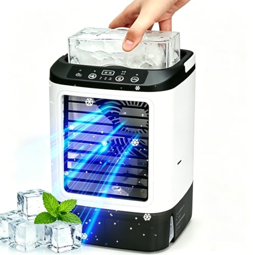 Mini Aire Acondicionado, Nuevo Ventilador Aire Acondicionado Portátil 2026, Refrigerador De Aire Personal Alimentado Por USB Con 3 Velocidades Y 2 Modos De Bruma, Tanque De Agua 900 ml, Caja Para