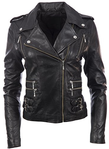 Aviatrix Giacca da Donna Motociclista Vera Pelle Super Morbida Multi Zip Asimmetriche (AGSM)