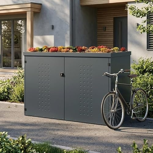 reinkedesign Fahrradgarage aus Aluminium Anthrazit inkl. Pflanzwanne | Für bis zu 3 Räder/E-Bikes I Made in Germany | Einfaches Montieren I Ausgestattet mit Wasserablaufsystem I Langlebig