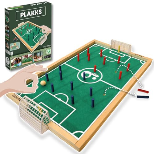 PLAKKS | Fußball-Brettspiel | Von 3 bis 99 Jahre | 2 bis 4 Spieler | Für Kinder und Erwachsene | Holzspiel | Lern- und Geschicklichkeitsspiele | Kreatives Spiel | Für die ganze Familie | Tischfussball