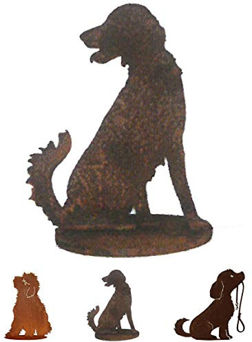 Uhr Patina Dekor Gartenfigur Rost auf festem Stand - hochwertig & wetterfest - Tierfigur aus Metall - Patina Dekofigur/Tierfigur - Gartendeko/Deko Hund - Höhe 12cm