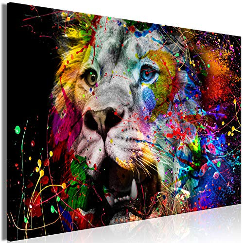 murando HandArt Bilder auf Leinwand Tiere 1 tlg Leinwandbild Wandbilder Wohnzimmer Wanddekoration Moderne Kunst - Löwe Farbflekcen Gesicht Abstrakt g-A-0277-b-a