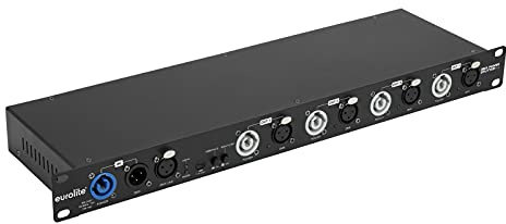 EUROLITE DMX Power Splitter 4x4 3-pol XLR | RDM-fähiger Power- und DMX-Splitter 1in/4out zur Rackmontage