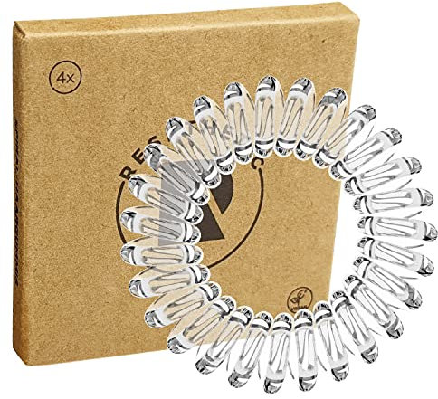 Reskthetic - hochwertige Spiral Haargummi (transparent), schonend zum Haar, nachhaltig, umweltfreundlich, (Telefonkabel, Zopfgummis) für Mädchen & Frauen/Damen (4 x 4 cm)