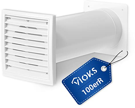 VIOKS Système de raccordement mural rond extensible avec tube télescopique et clapet anti-retour 100 mm Caisson mural pour séchoirs à air 100er Système de conduit d'air