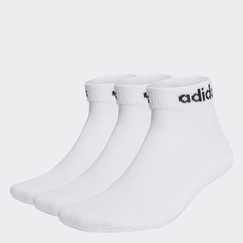 adidas Unisex Linear Ankle Cushioned Socks 3 Pairs, White/Black, 10.5-12.5