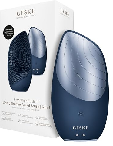 GESKE Sonic Thermo Facial Brush | 6 in 1 | Elektrische Gesichtsbürste | SmartAppGuided™ | Elektrische Gesichtsbürste & Massagegerät mit Wärmefunktion für intensive Hautreinigung