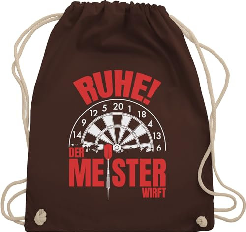 Turnbeutel Rucksack - Ruhe! Der Meister wirft - Unisize - Braun - sporttasche mit dart logo sport darts juterucksäcke darten beutel ruhe beuteltasche »ruhe! tasche jetzt sportbeutel stoffbeutel