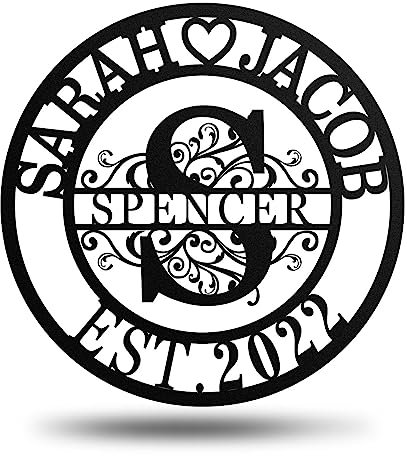 Metallschild personalisiert - Türschild personalisiert Namensschild für Haustür - Willkommensschild Haustür - Türschilder Haustür Namensschilder Haustür für Familie, Geschenke, Hochzeit (Design 2)