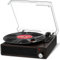 Giradischi Vinili, FYDEE Giradischi Vintage Portatile Bluetooth, Lettore Vinile con 3 Velocità 33/45/78 RPM e 2 Altoparlanti Incorporati, Supporto per Cuffie 3.5mm, RCA, AUX, Noce Scuro