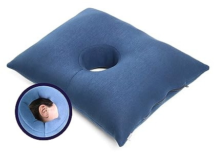 KMINA Coussin Piercing Oreille, Oreiller avec Trou, Helix Tragus, Bleu | Rectangulaire 45 X 35 X 12 cm, Bambou et Polyester Recyclé, Rembourrage Oeko-Tex, Réutilisable, Fabriqué en Europe