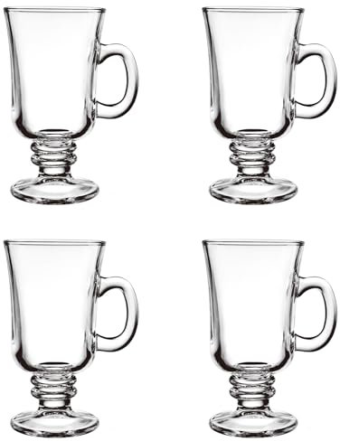 binsakao Irish Coffee Glasses, Latte Glasses Set of 4 Latte Mugs, 230ml Glass Coffee Mugs with Handle, Cappuccino Cups Hot Chocolate Glasses