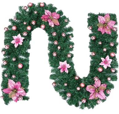 Odot 2.7M Weihnachtsgirlande Deko, Weihnachten Aussen mit Tannenzapfen Rote Beeren Künstliche Girlande Weihnachten Weihnachtsdeko für Treppen Kamine (Rosa)