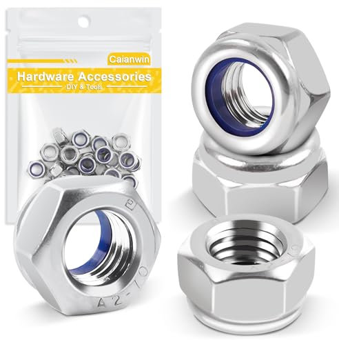 M4 Nuts DIN985 Nylock Nuts (Pack of 50) Caianwin 4mm Stainless Steel Hex Nut Self Locking Nut for M4 Bolts, Screws & Washers