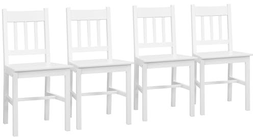 HOMCOM Esszimmerstühle 4er Set Küchenstuhl mit Rückenlehne, Wohnzimmerstuhl, Stühle mit Modern-Stil, Essstühle aus Kiefernholz für Esstisch, Weiß