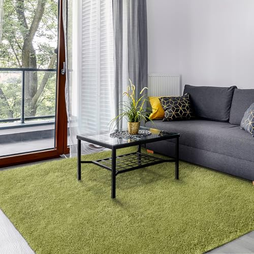 SOANNY Rugs Living Room, Soft Fluffy Shaggy Carpet Grass Green, 120x170cm
