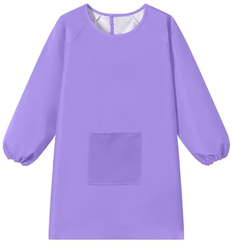 WULIQIUQIU Kids Art Smock, Waterproof Artist Painting Apron Smocks for Children Full Coverage Long Sleeve Smock with Pocket Purple 2XL