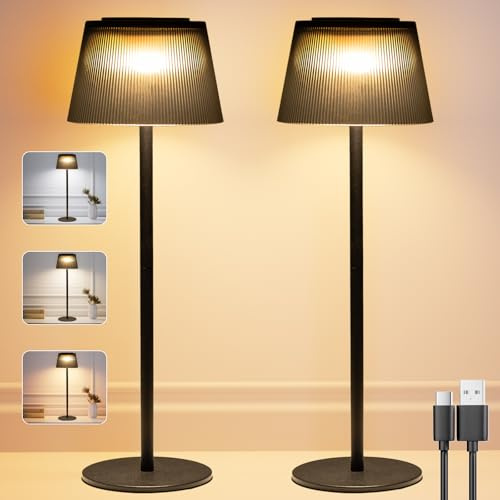 skelo Lampada da Tavolo Senza Fili Touch Dimmerabile Ricaricabile Lampade da tavolo USB-C IP54 3 colori 3 Altezze 4800mah Metallo Adatto per Interni ed Esterni nero 2 pezzi