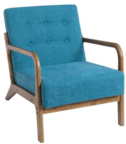 HollyHOME Ohrensessel Sessel Wohnzimmer & Schlafzimmer Relaxsessel Holz Lesesessel Lounge Sessel Armlehnensessel, Pfauengrün