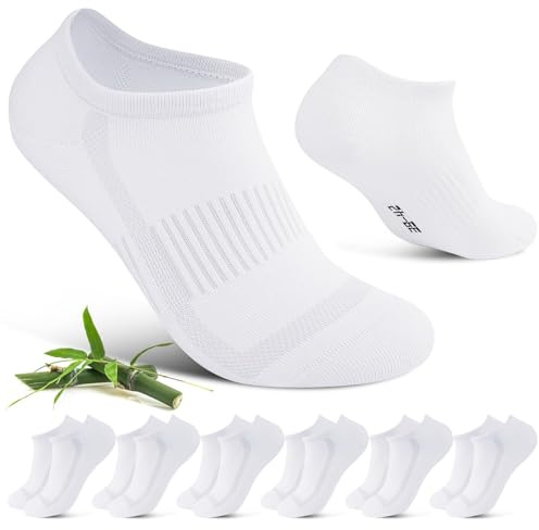 Cirorld Bambus Sneakerstrumpor för Dam och Herr 39-42 43-46, 6-pack Andningsbara Korta Strumpor, antibakteriella och luktdämpande Sportstrumpor, Fuktabsorberande och Avledande Löparstrump, Vit, 35-38