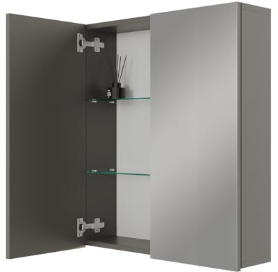 Planetmöbel ARIA Spiegelschrank Bad 60 cm breit | Badschrank hängend mit Spiegel | Anthrazit, ohne Leuchte und Steckdose, Spiegelschrank Gäste WC 60 x 70 x 16 cm