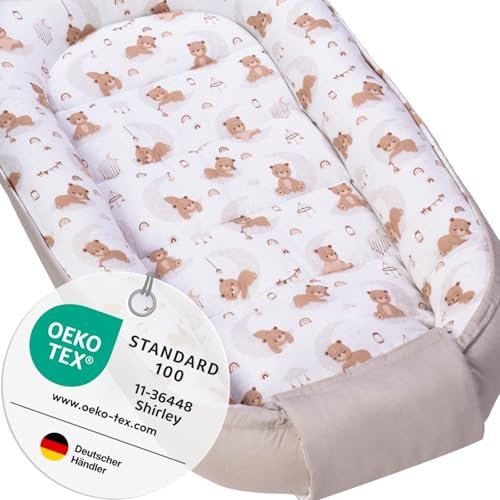 balelu Babynest für Neugeborene, Baby Nestchen – Oeko-TEX Zertifiziert, 100% Baumwolle, maschinenwaschbar –Tragbares Babynest für zuhause & unterwegs, sicher & gemütlich – 100x58x12 cm, Beige