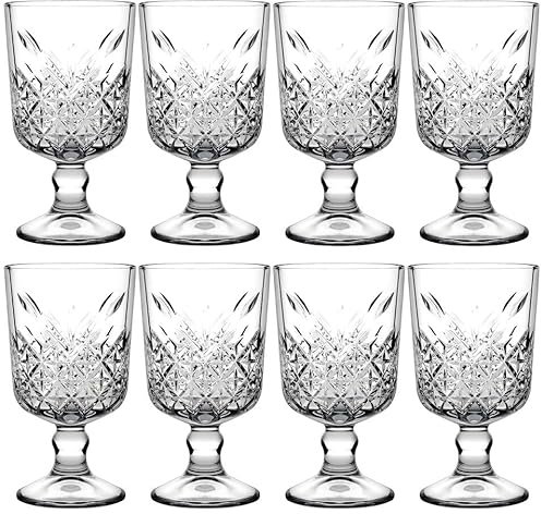 Queensway 330ml Stemmed Wine & Cocktail Goblets Elegant Cut-Glass Design, Premium Glassware for Red Wine, Cocktails, Fine Dining & Special Occasions Set of 8