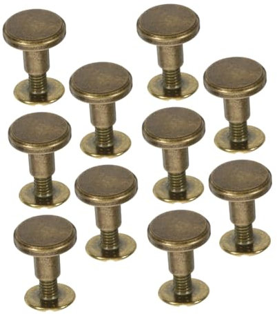 Uonlytech Remaches de Tornillo para Manualidades en Cuero, 10piezas de Cobre Dorado Cabeza Redonda Plana, Ligeros y Versátiles para Reparación de Bolsos y Proyectos DIY
