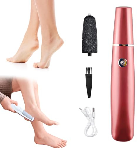 Pedicure Elettrico Professionale,con 2 Rullo Ricambio,levigatrice per piedi elettrica, piede esfoliante ricaricabile, Attrezzi per Cura dei Piedi per Talloni Screpolati,Calli,Rosso