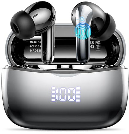 Bluetooth Kopfhörer, HiFi Stereo Kopfhörer Kabellos Bluetooth 5.3 mit 4 ENC Noise Cancelling Mic,56H Kabellose Kopfhörer mit LED-Anzeige, IPX7 Wasserdicht Ohrhörer für Sport und Studium, USB-C