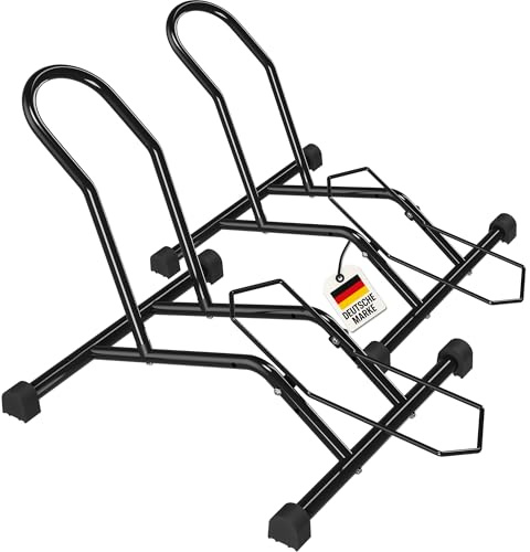 WELLGRO 2x Fahrradständer Boden – Universal Fahrrad Ständer für Mountainbike, Rennrad & Fatbike – Robuster Radständer aus Stahl für Garage, Keller & Außenbereich – Schwarz