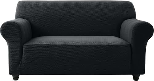 AMEHA High Stretch Sofa Cover 2 Seater Spandex Elastic Fit Slipcovers T Shape Non Slip Loveseat Couch Covers Furniture Protector - 2 Seater, Black