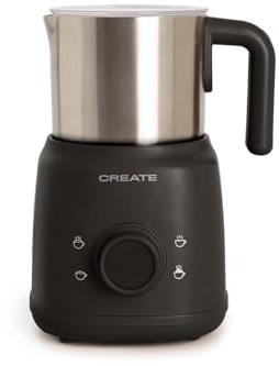 CREATE/MILK FROTHER RETRO/Espumador calentador de leche con jarra extraíble negro/Accesorios giratorios magnéticos, 350ml, uso en frío o caliente, 500W