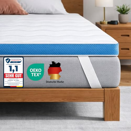 Komfortec Gel Topper 160x200 cm H3/H4, Matratzentopper für Boxspringbett, Oeko-TEX Zertifiziert, 7,5 cm Höhe, Aloe Vera Bezug