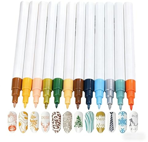 Pennelli per Smalto ad Ago Set da 12 Colori per Disegnare sulle Unghie | Precise Penne Pennarelli per Disegnare su Unghie per Donne Salone Party Matrimonio Viaggio Manicure Casual