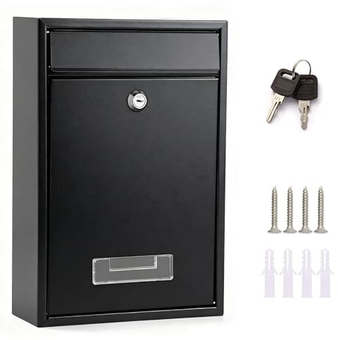 Wall Mount Post Boxes, Locking Mail Box, Large Mailbox with Key Lock, Security Mail Box for House, Safe Key Drop Box, Post Box, Steel Cash Drop Box for Home Office School