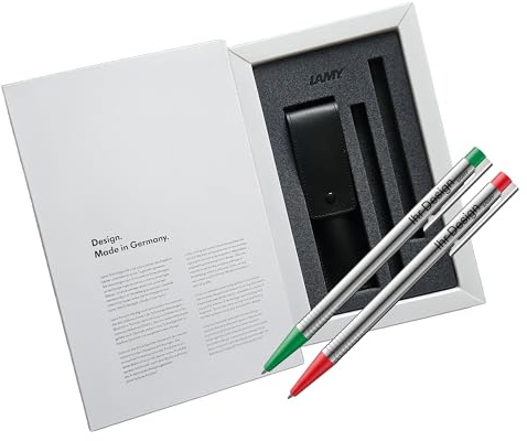 Lamy Geschenk-Set logo matt/rot und matt/grün - jeweils ein Kugelschreiber (205) in Geschenkverpackung mit Lederetui - inkl. Gravur (Lasergravur)