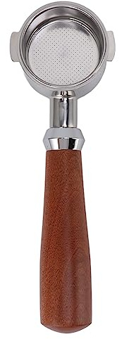 Portafiltro sin fondo de 51 mm con 2 orejas, portafiltro desnudo de acero inoxidable para máquina de espresso, incluye mango de madera de sequoia y cesta de filtro para barista –