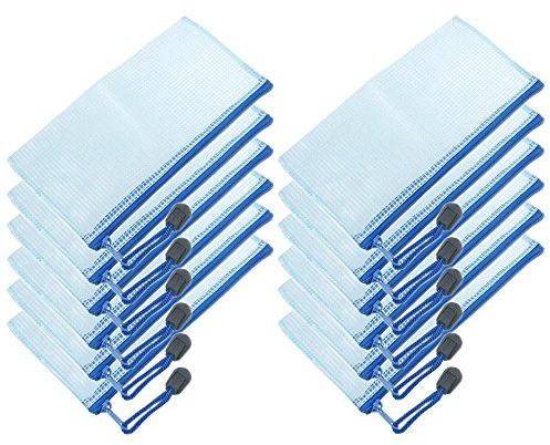 12pcs Chemise Paquet Portefeuille Pochette en PVC Zip Document Dossier A6 /PVC School Office A6 Magazine Document File Zippy A6-Bleu