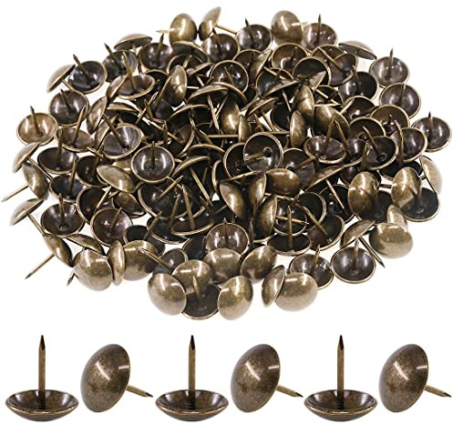 Keadic 200Pcs [ 3/4 in Diameter ] Antique Upholstery Tacks Furniture Nails Pins Assortment Kit for Upholstered Furniture Cork Board or DIY Projects - Bronze