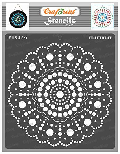 CrafTreat Dot Mandala Stencils for Painting on Wood, Canvas, Paper, Fabric, Floor, Wall and Tile - Round Dot Mandala - 6x6 Inches - Reusable DIY Art and Craft Stencils - Dots Spiral Stencil