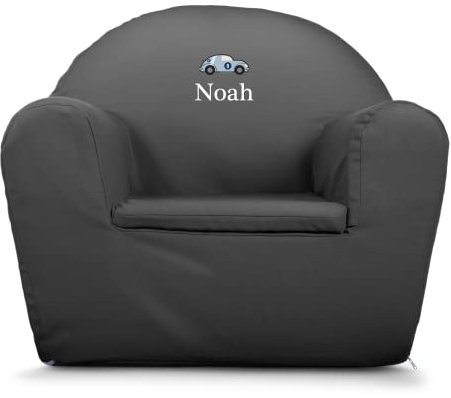 YourSurprise Kindersessel mit Namen - Kindersessel personalisiert mit Namen oder Text, hergestellt aus Baumwolle für Jungen und Mädchen im Alter von 1 bis 4 Jahre (Grau)