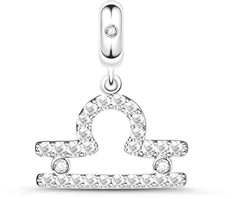 Gnoce Sternzeichen Charms Constellation Charms Anhänger Sterling Silber Sternzeichen Dangle Charms mit Zirkonia fit für Armband/Halskette Frauen Mädchen (Waage)