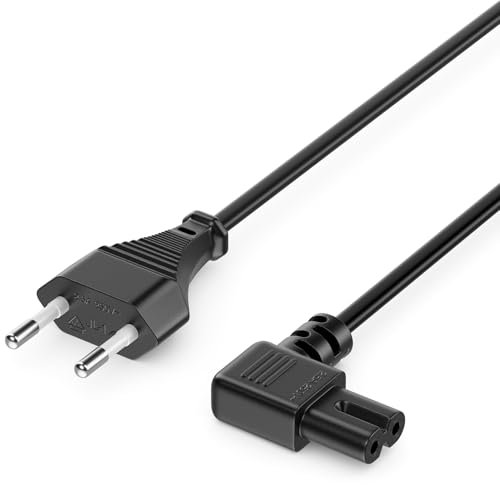deleyCON 2m Netzkabel Stromkabel Strom Kabel Stecker Typ C Eurostecker auf C7 Buchse 90° Gewinkelt Euro-Netzkabel Kleingerätekabel Euro 8 TV Blu-Ray Haushaltsgeräte Netzteile - Schwarz