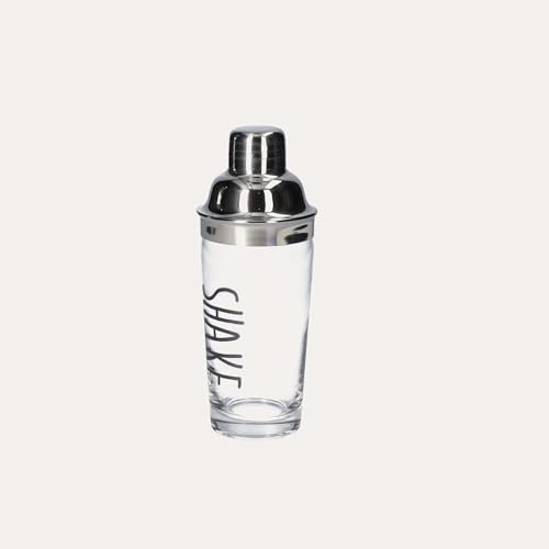 Keyhomestore- Shaker in vetro con tappo in acciaio. Ideale per fare cocktail e altre bevande alcoliche.- Altezza cm. 24,5 - Decorazione frontale nera Shaker per le tue pause aperitivo. Idea regalo